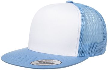 Yupoong Adult Unisex 5 panel High Profile Structured Classic Trucker with White Front Panel Cap